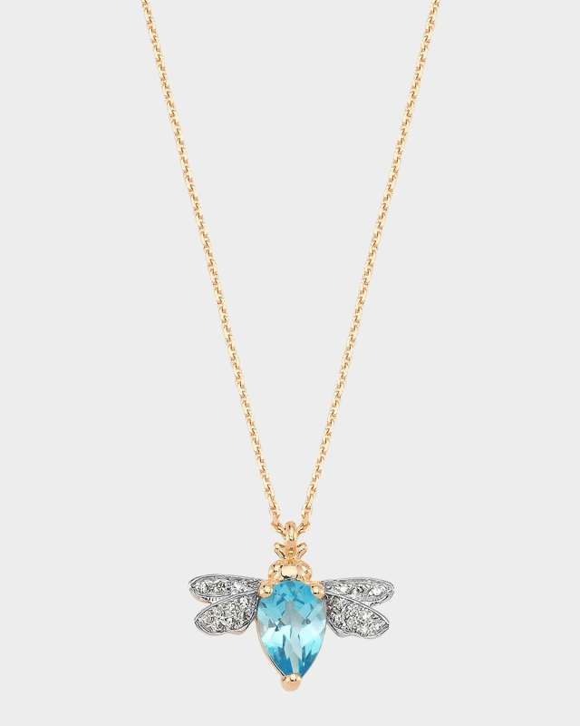 Diamond and Blue Topaz Bee Necklace